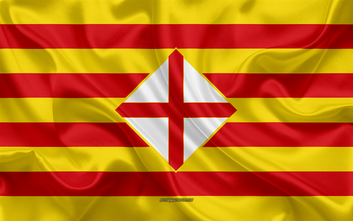 Barcelone Drapeau, 4k, la texture de la soie, de la soie du drapeau, province espagnole, Barcelone, Espagne, Europe, Pavillon de Barcelone, les drapeaux des provinces espagnoles