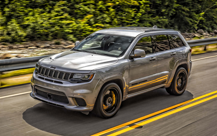 Jeep Grand Cherokee, 2020, front view, exterior, new silver Grand Cherokee, sporty SUV, American cars, Jeep