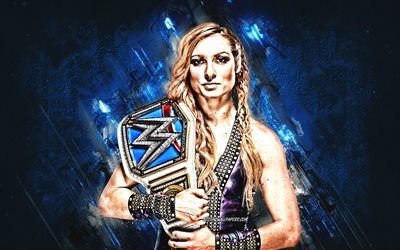 Becky Lynch, Lutador irland&#234;s, retrato, WWE, Rebecca Quin, EUA, a pedra azul de fundo, arte criativa