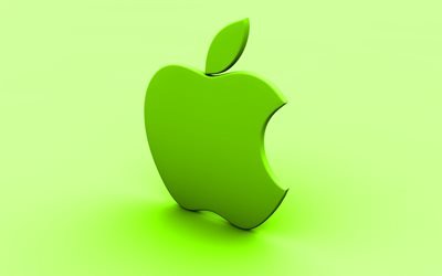 Apple 3D-logotyp, lime bakgrund, kreativa, Apple, minimal, Apples logotyp, konstverk, Apple lime logotyp