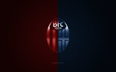 Mavi logo, kırmızı-mavi karbon fiber arka plan, futbol, Bologna, İtalya, Bologna FC, İtalyan Futbol Kul&#252;b&#252;, Serie A, kırmızı logo