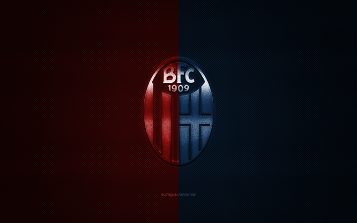 Bologna FC, Italiensk fotboll club, Serie A, r&#246;d-bl&#229; logo, r&#246;d-bl&#229; kolfiber bakgrund, fotboll, Bologna, Italien, Bologna logotyp