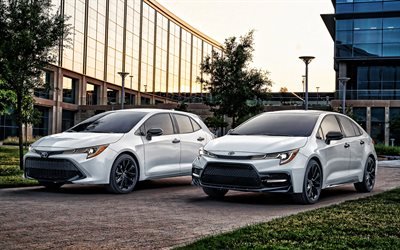 2020, Toyota Corolla, exterior, front view, Corolla white hatchback, Corolla white sedan, new white Corolla, Japanese cars, Toyota