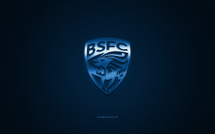Brescia Calcio, Italian football club, Serie A, blue logo, blue carbon fiber background, football, Brescia, Italy, Brescia Calcio logo