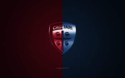 Cagliari Calcio, Italiano de futebol do clube, Serie A, azul vermelho do logotipo, vermelho azul de fibra de carbono de fundo, futebol, Cagliari, It&#225;lia, Cagliari Calcio logotipo