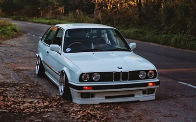 BMW 3-Series Coupe, tuning, E30, low rider, 1985 cars, autumn, BMW 3-Series, BMW E30, german cars, BMW