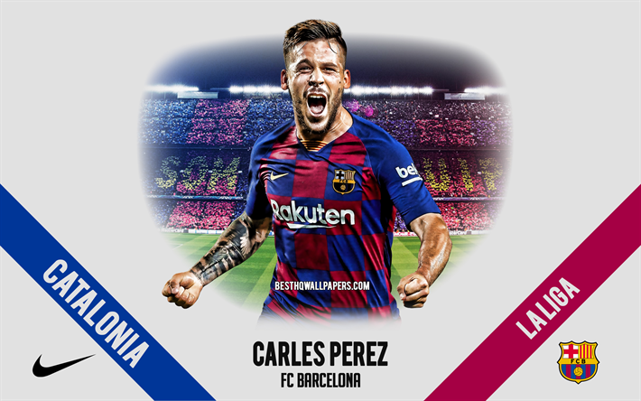 Carles Perez, FC Barcelona, portrait, Spanish footballer, striker, 2020 Barcelona uniform, La Liga, Spain, FC Barcelona footballers 2020, football, Camp Nou