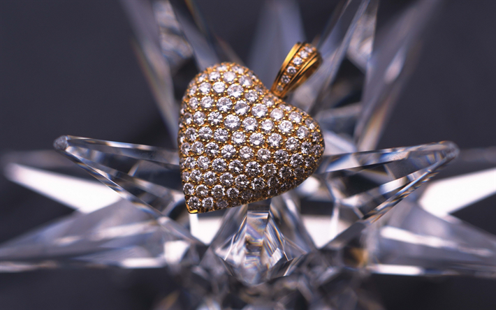 golden heart with precious stones, jewelry, heart golden pendant, golden heart, gold jewelry