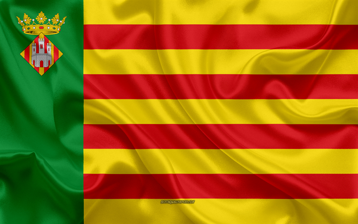 カステリョンフラグ, 4k, シルクの質感, 絹の旗を, スペイン州, カステリョン, スペイン, 欧州, 旗のカステリョン, 旗の省スペイン語