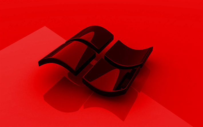 Windows赤ロゴ, 3Dアート, の, 赤の背景, Windows3Dロゴ, Windows, 創造, Windowsロゴ