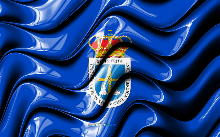 Oviedo Lippu, 4k, Kaupungeissa Espanjassa, Euroopassa, Lipun Oviedo, 3D art, Oviedo, Espanjan kaupungeissa, Oviedo 3D flag, Espanja