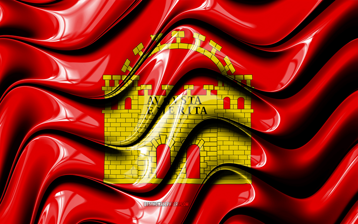 Merida Merida Bayrağı, 4k, İspanya, Avrupa Şehirleri, Bayrak, 3D sanat, Merida, İspanyol şehirleri, Merida 3D bayrak
