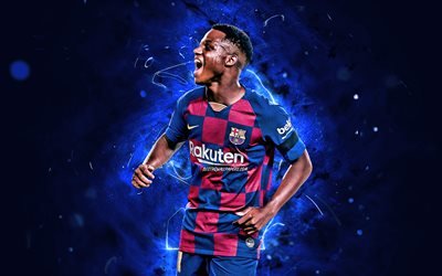 Ansu Fati, goal, Barcelona FC, Bissau-Guinean footballers, LaLiga, Barca, Anssumane Fati, football, FCB, neon lights, soccer, La Liga, Spain