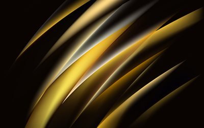 yellow abstract waves, 3D art, abstract art, abstract waves, creative, black backgrounds, geometric shapes