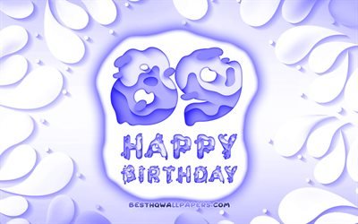 Happy 89 Years Birthday, 4k, 3D petals frame, Birthday Party, blue background, Happy 89th birthday, 3D letters, 89th Birthday Party, Birthday concept, 89th Happy Birthday, artwork, 89th Birthday