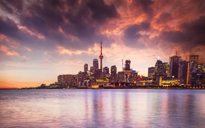 4k, Toronto, sunset, canadian cities, Canada, Toronto at evening, cityscapes, North America
