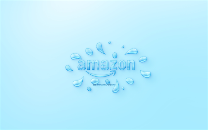 Amazon logotipo, &#225;gua logotipo, emblema, fundo azul, Amazon logo feito de &#225;gua, arte criativa, &#225;gua de conceitos, Amazon
