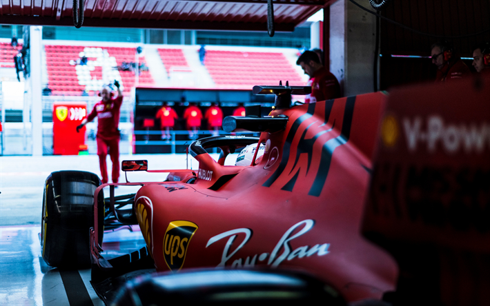F1, Sebastian Vettel, Ferrari SF90, de garage, de l&#39;&#233;quipe de la Scuderia Ferrari, Formule 1, de course, de la Scuderia Ferrari Mission Winnow