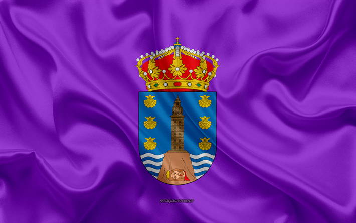 A Coru&#241;an Lippu, 4k, silkki tekstuuri, silkki lippu, Espanjan maakunnassa, A coru&#241;a, Espanja, Euroopassa, Lipun Coru&#241;a, liput espanjan maakunnat