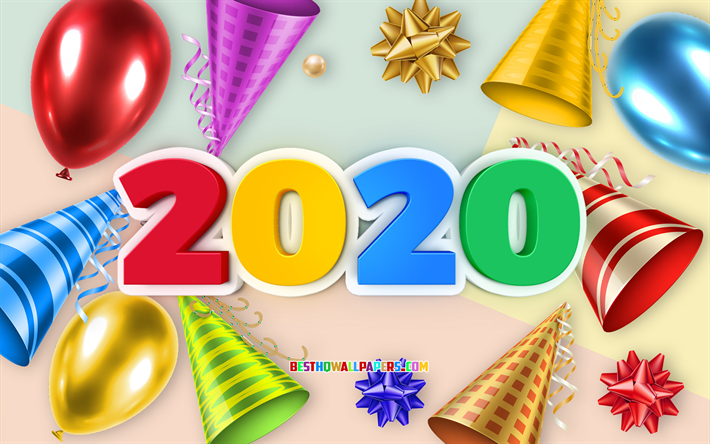 2020 خلفية ملونة, سنة جديدة سعيدة عام 2020, الخلفية مع البالونات, 2020 البالونات الخلفية, 2020 المفاهيم, 2020 السنة الجديدة