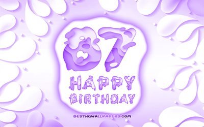 Happy 87 Years Birthday, 4k, 3D petals frame, Birthday Party, violet background, Happy 87th birthday, 3D letters, 87th Birthday Party, Birthday concept, 87th Happy Birthday, artwork, 87th Birthday