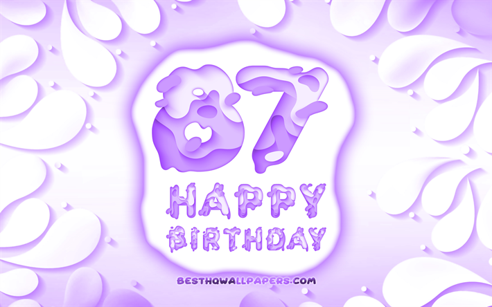 Happy 87 Years Birthday, 4k, 3D petals frame, Birthday Party, violet background, Happy 87th birthday, 3D letters, 87th Birthday Party, Birthday concept, 87th Happy Birthday, artwork, 87th Birthday