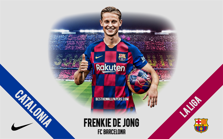 Frenkie de Jong, FC Barcelona, portrait, Dutch footballer, midfielder, 2020 Barcelona uniform, La Liga, Spain, FC Barcelona footballers 2020, football, Camp Nou