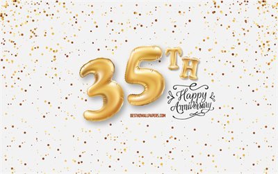 35&#186; Aniversario, 3d globos de letras, Aniversario de fondo con globos, de 35 A&#241;os de Aniversario, Feliz Aniversario 35, fondo blanco, Aniversario, tarjetas de felicitaci&#243;n, Feliz de 35 A&#241;os de Aniversario