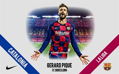 Gerard Pique, FC Barcelona, portrait, Spanish footballer, defender, 2020 Barcelona uniform, La Liga, Spain, FC Barcelona footballers 2020, football, Camp Nou