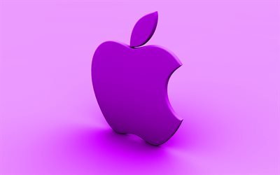 apple-violett-logo, violett, hintergrund, -, kreativ -, apple -, minimal -, apple-logo, artwork, 3d-logo von apple