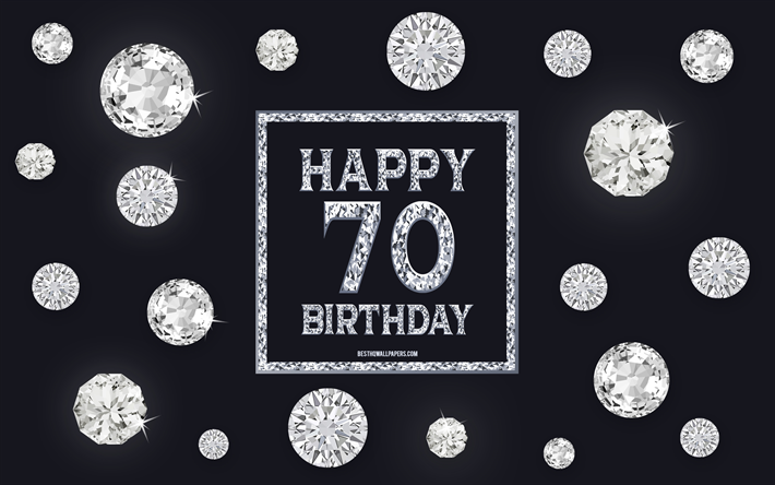 70 Feliz Cumplea&#241;os, diamantes, fondo gris, el Cumplea&#241;os de fondo con piedras preciosas, de 70 A&#241;os, Cumplea&#241;os, Feliz Cumplea&#241;os n&#250;mero 70, arte creativo, Feliz Cumplea&#241;os de fondo