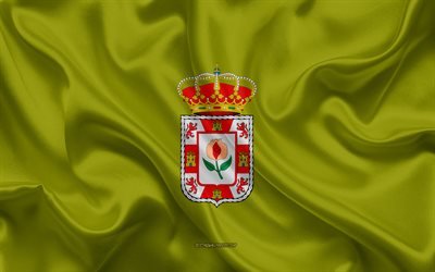 Granada Bandiera, 4k, texture di seta, seta bandiera, spagnolo, provincia di Granada, Spagna, Europa, Bandiera di Granada, bandiere delle province spagnole