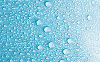 4k, water drops texture, macro, bokeh, drops on glass, blue backgrounds, water drops, water backgrounds, drops texture, water, drops on blue background