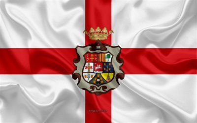 Huesca Bandiera, 4k, texture di seta, seta bandiera, spagnolo, provincia di Huesca, Spagna, Europa, Bandiera di Huesca, bandiere delle province spagnole