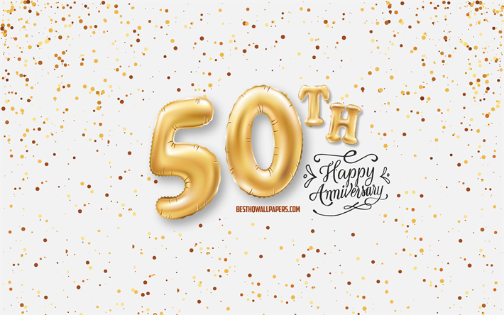 50&#186; Aniversario, 3d globos de letras, Aniversario de fondo con globos, de 50 A&#241;os de Aniversario, Feliz 50 Aniversario, fondo blanco, Aniversario, tarjetas de felicitaci&#243;n, Feliz 50 A&#241;os de Aniversario