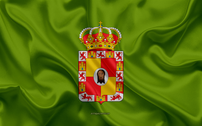 Jaen Bandiera, 4k, texture di seta, seta bandiera, spagnolo provincia di Jaen, in Spagna, Europa, Bandiera di Jaen, bandiere delle province spagnole