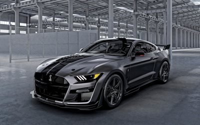 2020, Ford Mustang Shelby GT500 Venom, gray sports coupe, exterior, front view, tuning Ford Mustang, american sports cars, Ford