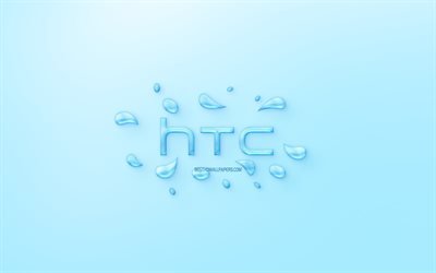 HTC-logo, vesi logo, tunnus, sininen tausta, HTC-logo on valmistettu vett&#228;, creative art, vett&#228; k&#228;sitteit&#228;, HTC