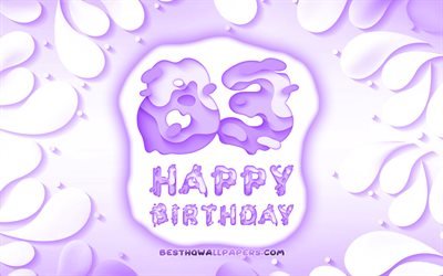 Happy 83 Years Birthday, 4k, 3D petals frame, Birthday Party, violet background, Happy 83rd birthday, 3D letters, 83rd Birthday Party, Birthday concept, 83rd Happy Birthday, artwork, 83rd Birthday