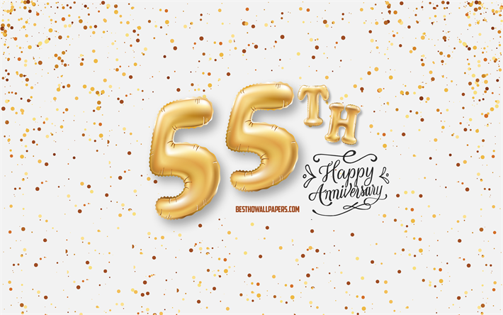 55th Anniversary, 3d balloons letters, Anniversary background with balloons, 55 Years Anniversary, Happy 55th Anniversary, white background, Anniversary, greeting card, Happy 55 Years Anniversary