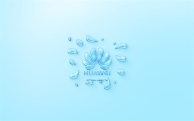 Huawei logotyp, vatten logotyp, emblem, bl&#229; bakgrund, Huawei logotyp gjord av vatten, kreativ konst, vatten begrepp, Huawei