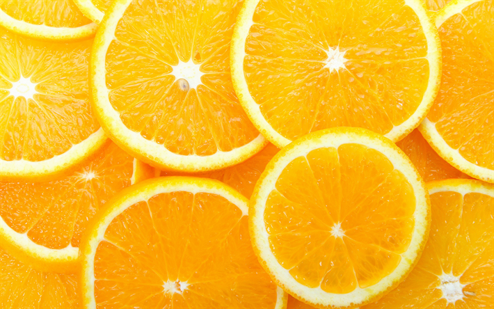 laranjas texturas, 4k, macro, frutas tropicais, frutas c&#237;tricas, frutas, laranjas em fatias, fruto texturas, texturas