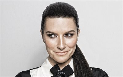 Laura Pausini, portrait, italian singer, photoshoot, smile, makeup, black dress, italian star, popular italian singers