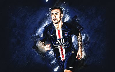 Leandro Paredes, Paris Saint-Germain, portrait, Argentinean footballer, PSG, blue creative background, art, Ligue 1, France, football
