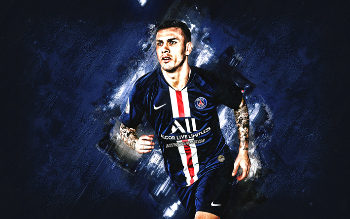 Leandro Paredes, Paris Saint-Germain, portr&#228;tt, Argentinsk fotbollsspelare, PSG, bl&#229; kreativ bakgrund, konst, Liga 1, Frankrike, fotboll