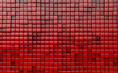 punainen kuutiot, 3D art, punaiset neli&#246;t, 3d-ruudukko, kuutiot, kuutiot kuvio, geometria, kuutiot rakenne, punainen kuutiot rakenne, geometrisia muotoja