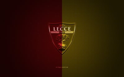 US Lecce, Italiano de futebol do clube, Serie A, vermelho amarelo logotipo, vermelho amarelo fibra de carbono de fundo, futebol, Lecce, It&#225;lia, Lecce logotipo