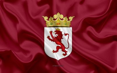 Leon Flag, 4k, silk texture, silk flag, Spanish province, Leon, Spain, Europe, Flag of Leon, flags of Spanish provinces