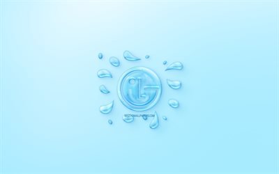 LG logo, water logo, emblem, blue background, LG logo made of water, creative art, LG, water concepts, LG Electronics