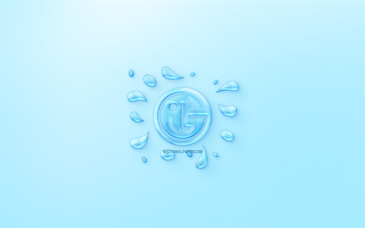 El logo de LG, el agua logotipo, emblema, fondo azul, el logo de LG hecho de agua, arte creativo, LG, los conceptos del agua, LG Electronics